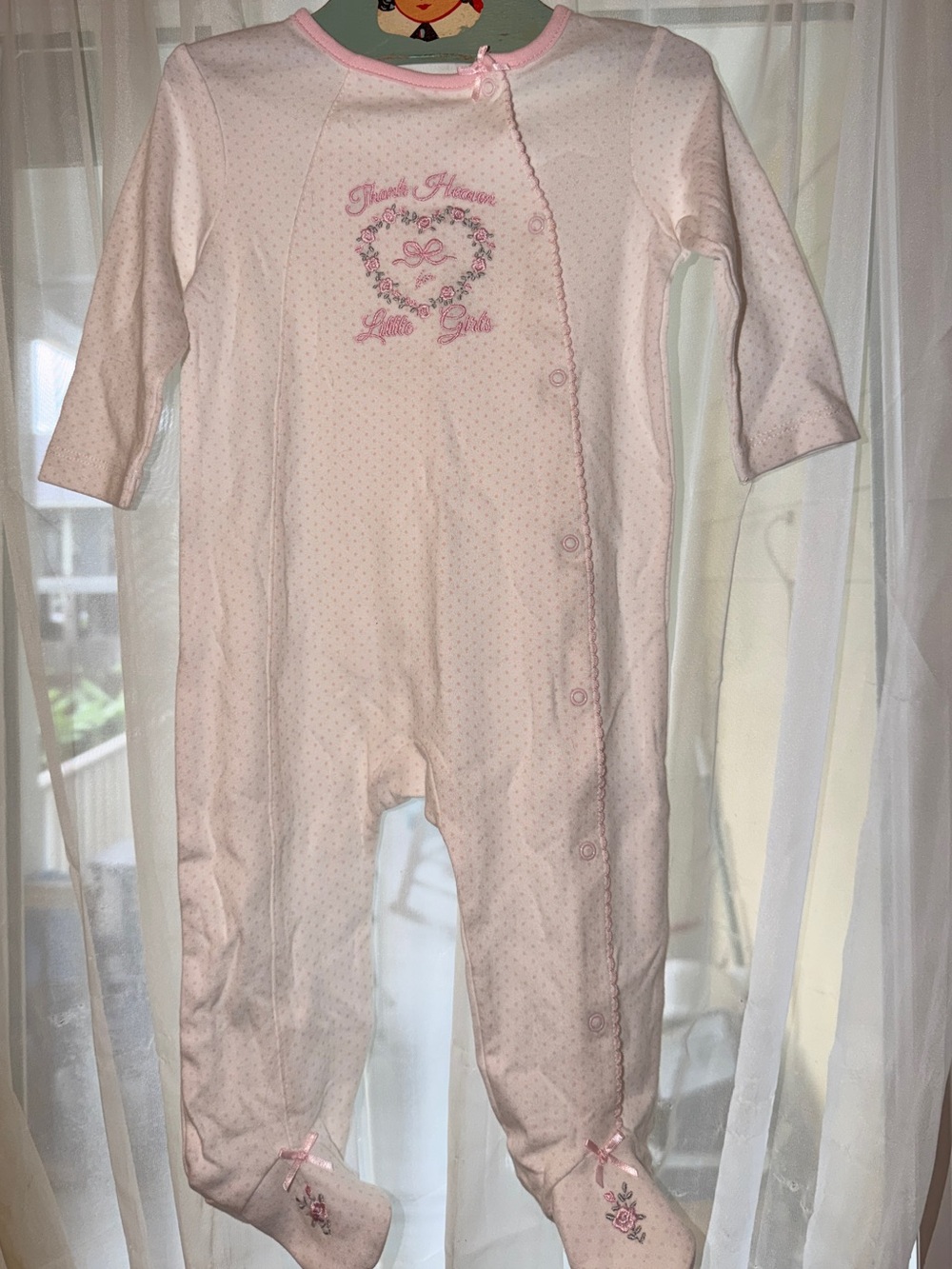 Little Me Pale Pink Footed One-Piece with Floral Embroidery